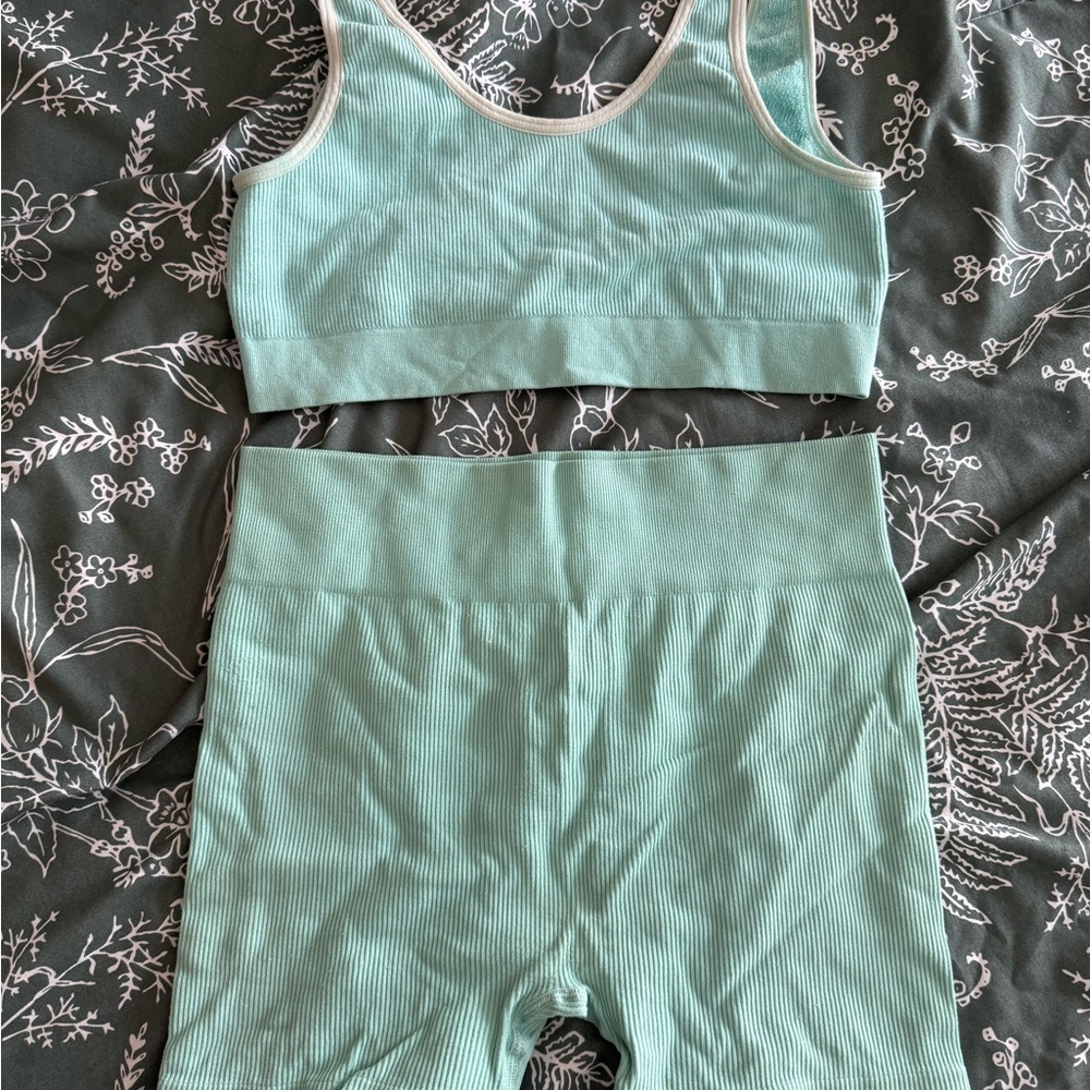 Charlotte Russe Aqua Ribbed Activewear Set